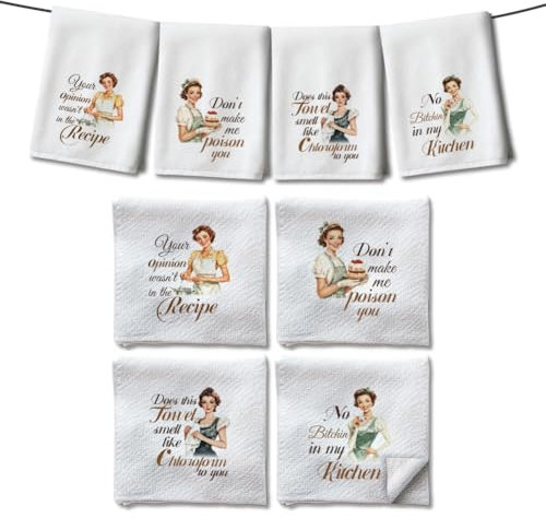WADORN 4 Stile Lustige Küchentücher Handtücher, „Don't Make Me Poison You“ Geschirrtücher Aus Mikrofaser Geschirrtücher Mit Lustigem Spruch Für Gastgeberin Feiertage Einweihungsfeier, 60x40cm