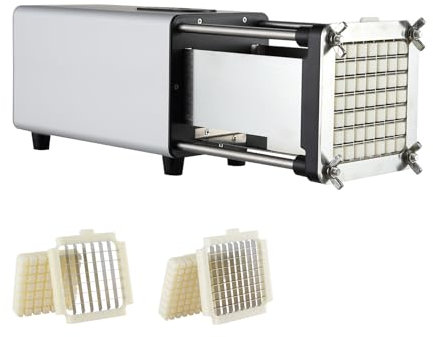 VEVOR Coupe-Frites Électrique, Coupe-Légumes Multifonction avec Lame en Acier Inoxydable de 12,7 et 9,5 mm, Trancheuse de Pommes de Terre avec Pieds Antidérapants, pour Concombres, Carottes, Argenté