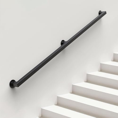 ONLT Handlauf for Treppen, Schwarz Industrieschmiedeeisen Rohr Banister Treppengeländer Innen und Außen, Matte Black Metal Treppe Treppengeländer,150cm
