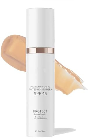 Tinted Moisturizer With SPF 46 Anti-Aging - Tinted Sunscreen for Face - Face Sunscreen and Foundation with Protection - Even Skin Tone Makeup and Skin Care - Skin Tinted Moisturiser Matte