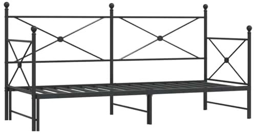vidaXL Tagesbett Ausziehbar ohne Matratze Schwarz 90x200 cm Stahl, Schlafbett, Schlafsofa, Couchbett, Gästebett, Tagesbettsofa, bequemes Schlafsofa