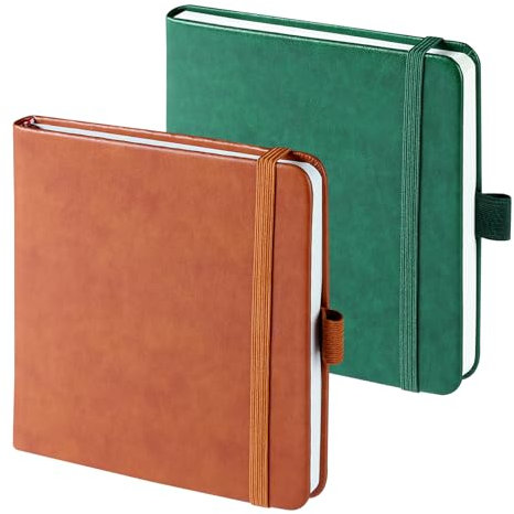 HOMEMARS Notizbuch 2 Stück Notizbücher Set,12cm x 12cm, 200 Seiten, Notizbuch Leder,Braun Grün,Bullet Dotted Journal,Dotted, Notizheft, Notizblock，Außenmaße 12,5 cm x 12,5 cm