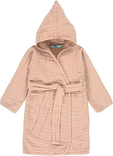 Peignoir Bébé en Gaze de Coton – Capuche, Ceinture, Lavable en Machine – Idéal à la Maison, Piscine ou en Voyage – Disponible en Plusieurs Couleurs (FR/ES, Âge, 12 mois, 18 mois, rose pale)