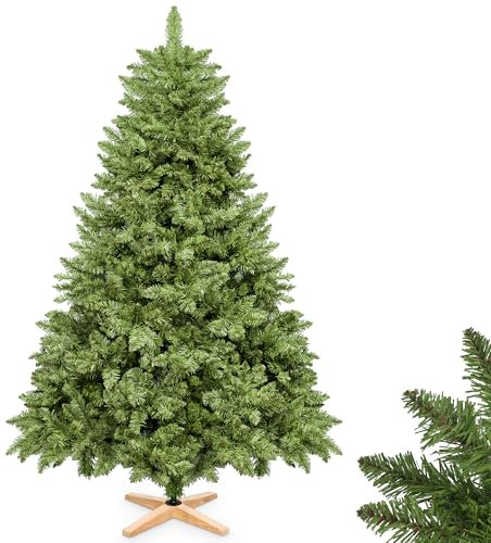 Premium Weihnachtsbaum künstlich 180cm - mit Holzständer, Nordmanntanne, Künstlicher Tannenbaum, Naturgetreu, dichte Zweige (grün, 180cm)