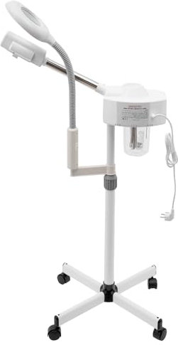 Elektrische Inhalatoren, 750W 2-in-1 Bedampfer Dampfgerät 5X Lupenleuchte Kosmetikstudio Salon SPA mit Klarer Wassertank, für Gesicht, Hals, Schultern, Arme im Hause Schönheitskliniken, Weiß