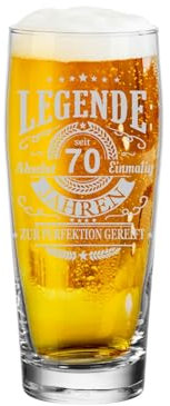 LUXENTU Willi Becher 0,3l mit graviertem Motiv, Bierglas für ein Jubiläum & besondere Anlässe, Helles-Glas mit Lasergravur-Veredelung, Spülmaschinengeeignet, Legende seit 70 Jahren