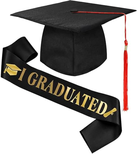 Bull Tiger Prestige Bachelor Hut mit Schärpe, Verstellbar Doktorhut Graduation Hat, Abi Abschluss Geschenk für Hochschule Abschlussfeier, Schwarz