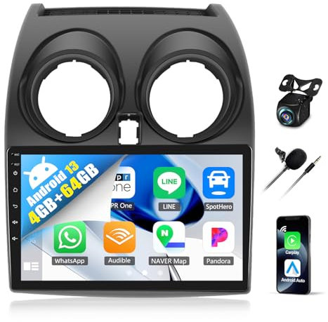 SIXWIN 4G+64G Android 13 Car Stereo for Nissan Qashqai 2006-2016 9 Inch Touch Screen with CarPlay Android Auto Mirror Link UI Bluetooth FM GPS Navigation WiFi FM SWC Shot Cut Backup Camera MIC