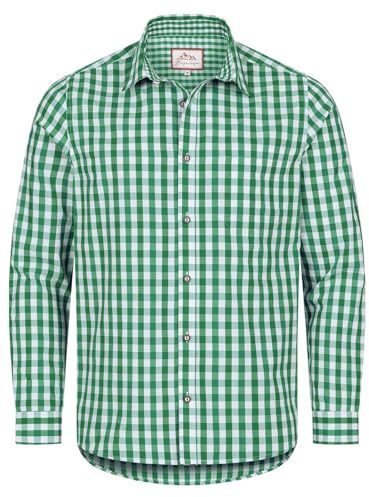 Steigenhöfer Oktoberfest Hemd Herren Langarm - Basti - Mit Lederhose kombinierbar - Atmungsaktiv & pflegeleicht - Traditionelles Kariertes Trachtenhemd für Dein Oktoberfest Herren Outfit - Grün - XXL