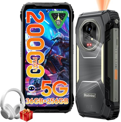 Blackview XPLORE 2 Projector Outdoor Handy Ohne Vertrag 5G, 20000mAh-Android 15 Outdoor Smartphone, 36GB+256GB/2TB Baustellenhandy, 6.73” FHD, 3.2K AMOLED, 50MP AI Camera, 120Hz, IP69/MTK 8300/NFC