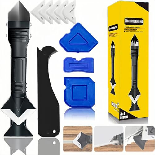 Silicone Remover Tools, Caulking Tools-3 in 1 Sealant Finishing Tool for Grout Remove Scraper Caulk Remover Glass Glue Angle Scraper for Bathroom,Kitchen,Floor,Window,Sink Joint, Frames Seal (Set-1)