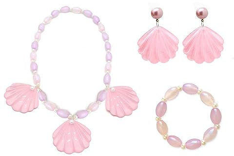 THINCAN Prinzessin Kostüm Schmuckset Muscheln Halskette Ohrringe Armbänder Für Kinder Mädchen Kinder Lustige Muscheln Halskette Kostüm