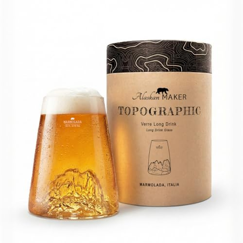 Alaskan MAKER Trinkglas 450ml - Hochwertiges mundgeblasenes Borosilikatglas mit kunstvollen Bergrelief | Cocktail, Bier oder Softdrink TOPOGRAPHIC (Marmolada)