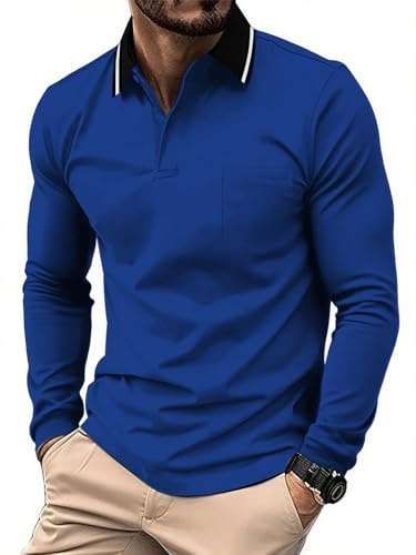 JACKETOWN Mens Polo Shirts Long Sleeve Breathable Work Polo Shirts Adult Casual Button Down Golf Tennis T Shirt