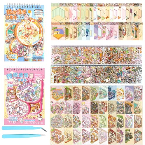 Mocrop 40 Stück 3D Sticker Set, DIY House Stickers Kinder, Scene Stickerbuch, Mit 2 Pinzetten, Kreative Handwerke, Geschenke Für Kinder, Lässige Aufkleber