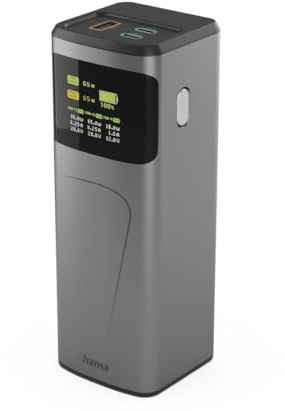 Hama High Power 65W 20000Mah Power Pack 2X Usb-C Usb-A Fast Charging Colour Disp