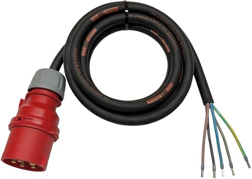 NWP CEE-Anschlussleitung 3m 400V 32A, Schwarz, IP44 5x4 mm² H07RN-F - Gummischlauchleitung - 10cm abgemantelt