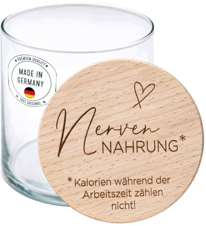 MaldetMOMENTS Geschenke für Kollegen – Nervennahrung Glas mit Gravur, witzige Geschenkidee oder Wichtelgeschenk zu Weihnachten, Süßigkeitenglas mit Holzdeckel (Klein - 530 ml)