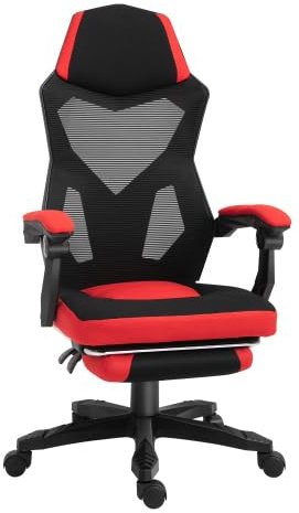 DUPI Silla Gaming Gravity | Ergonómica | Giratorio 360º | Respaldo Lumbar de Malla | Reposacabezas | Reposabrazos | Reposapies | Negro/Rojo