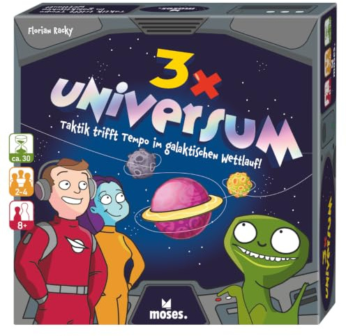 moses. 3 x Universum, taktisches Weltraum-Laufspiel ohne Würfel, galaktisches Familienspiel für 2-4 Spieler, Strategiespiel mit Holzfiguren, Gesellschaftsspiel ab 10 Jahren