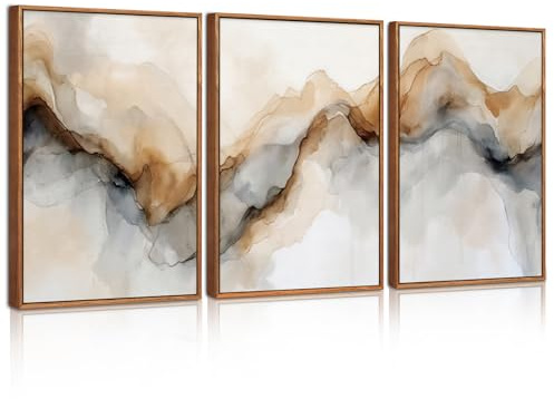 Celestdeco Abstrakte Bilder auf Leinwand,Gerahmte Leinwandbilder in Beige Grün,Bilder Mit Rahmen Neutrale Wanddekoration Wandkunst Minimalistische Schwarze Leinwand Wandbilder 30x40cm