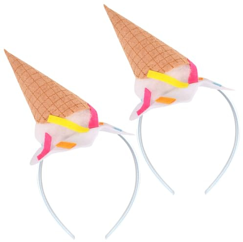 FUNOMOCYA 2 Stück Eisbecher Haarreif Weiß mit Weichem Filz Dessert Stirnband für Kinderparty Halloween Geburtstag Bequemes Kostümzubehör für Mädchen und Erwachsene