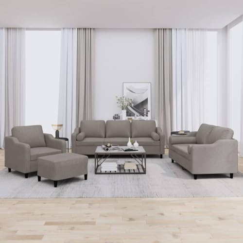 Bucmath 4-TLG. Sofagarnitur, Taupe Stoff, Robustes Metallgestell, Bequeme Polsterung, für Wohnzimmer, 1 Sessel, 2-Sitzer, 3-Sitzer, Fußhocker, Moderne Wohnlandschaft