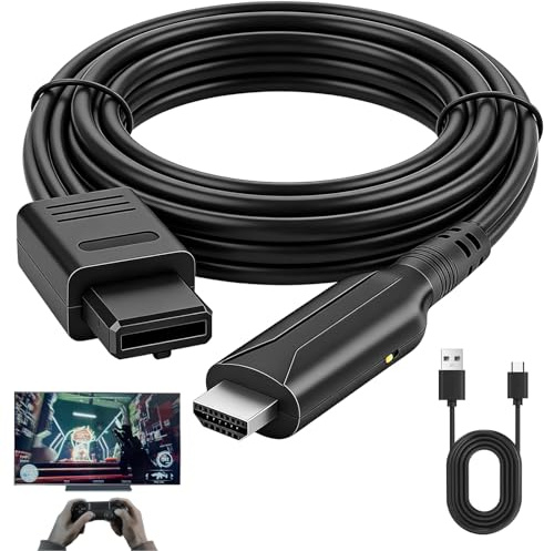 Aicharynic Conversor N64 a HDMI, adaptador HDMI N64, consolas de videojuegos, convertidor de vídeo HD con cable de alimentación, compatible con consola N64/SNES, cable adaptador HDMI Plug and Play