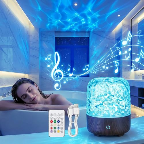 Dusche & Badezimmer Duschlampe Wasserdicht mit Lautsprecher, Ocean Wave | RGB Sternenhimmel Projektor, Touch & Fernbedienung, Bluetooth, Akku kabellos Lampe, Stimmungslicht für Schlafzimmer