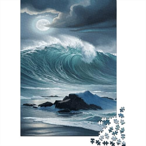 Vollmond Sturmwellen1000 Teile Papppuzzle Für Geschenkempfänger Angstbekämpfung Familienbindung Partyzubehör 52x38cm/1000pcs