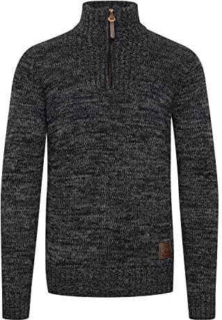 !Solid SDPhilostrate Herren Strickpullover Troyer Grobstrick Pullover mit Troyerkragen 100% Baumwolle Regular fit, Größe:L, Farbe:Black (9000)