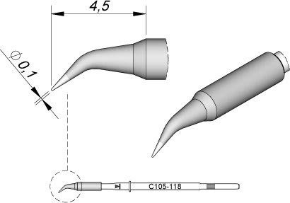JBC Lötspitze Serie C105, Rundform, C105118/Ø 0,1 mm, gebogen C105118 (Lötkartusche Lötpatrone Loetspitze Loetkartusche Loetpatrone Entlötkartusche Entlötspitze Entlötpatrone Entloetpatrone)