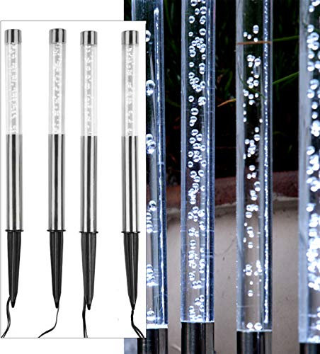 4er Set Edelstahl/ Acryl Solar LED Garten Sticks mit Dämmerungssensor. Leuchte, Lampe, Wegeleuchte, Wegbeleuchtung, Garten, Terrasse…