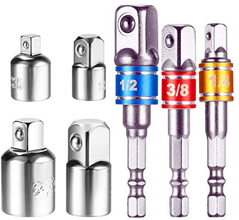 Colore Set di 3 Chiavi a Bussola 1/4/1/2/3/8 + Adattatore in 4 Pezzi 1/4 su 3/8 – 3/8 su 1/4 di Pollice – 3/8 su 1/2 – 1/2 su 3/8 di Pollice