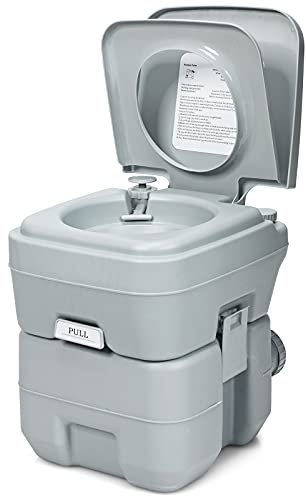 COSTWAY Inodoro Portátil con Tapa para Camping Viaje Móvil WC Exterior con Extraíble Tanque de Aguas Residuales 20 L y Tanque de Agua Dulce 12 L (Gris)