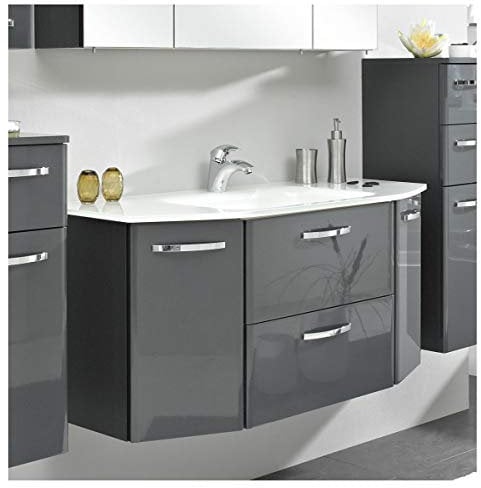 Pelipal - Velo 15 - Badmöbel - 112 cm - 2-teilig mit Glas-Waschtisch usw. in Anthrazit Hochglanz/Anthrazit Dekor
