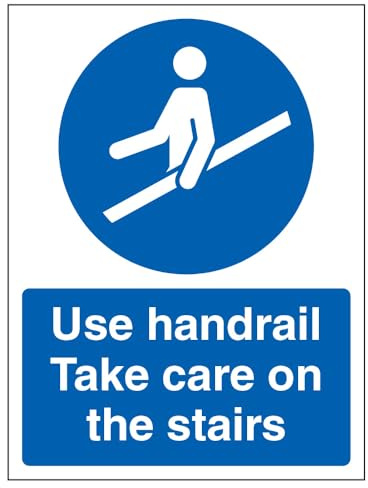 V Safety Use Handrail Take Care On The Stairs Sign - 150x200mm - 1mm Rigid Plastic
