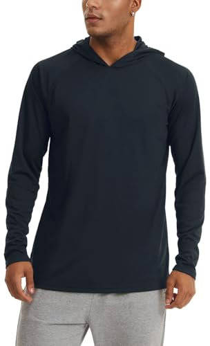 KEFITEVD Mens Thin Hoodies for Summer Quick Dry Long Sleeve Lightweight UPF 50+ Sun Protection Swimming Work T Shirts Black