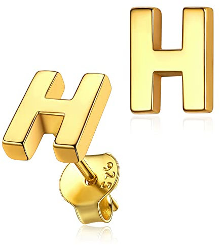 Silvora Damen Ohrringe mit Wunschbuchstaben 925 Silber Buchstaben H Ohrstecker Nameohrringe 18K Vergoldet Ohrringe für Damen Frauen Mädchen