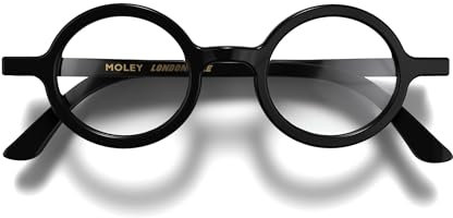 LONDON MOLE Brillen | Moley-Lesebrille | Runde Lesebrille | Coole Leser | Stilvolle Lesebrille | Herren Damen Unisex | Federscharniere | Schwarz glänzend | + 2,0 Vergrößerung