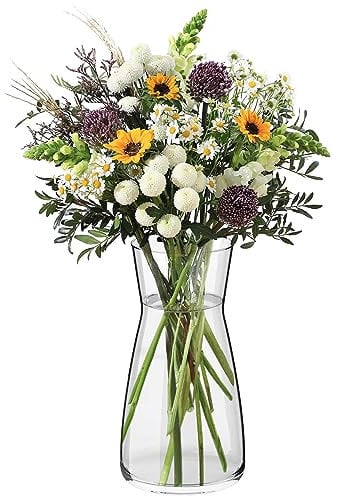 Vases, Vase Flowers Glass, Ledoir 20cm 7.87 Inch Tall Modern Essentials 1L Clear Modern Living Room Round Flower Jug Pampas Decor Simplistic Gifting Flowera Tulip Rose
