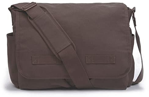 Sweetbriar Classic Vintage Messenger Bag - Original Heavyweight Cotton Canvas Shoulder Bag with Upgraded Features, Dark Coffee, L, Classic,vintage
