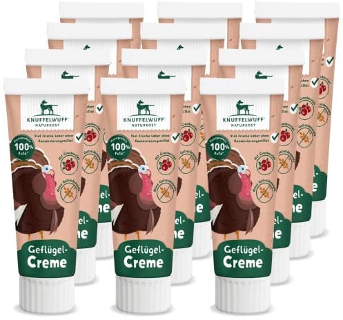 Knuffelwuff Tuben Snack Hunde Leckerlis Pute 12er Pack - mit extra viel frischem Fleisch - ohne Konservierungsmittel, ohne Zusatz von Zucker und Getreide - Ideal auch für Welpen - Made in Germany