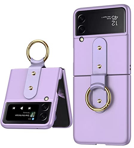 Furwabo Custodia per Samsung Galaxy Z Flip 4 con Supporto ad Anello, Custodia Protettiva per Opaca Rigido PC Ultra Sottile Antiurto Anti-goccia Antigraffio per Samsung Galaxy Z Flip 4 5G(Viola)