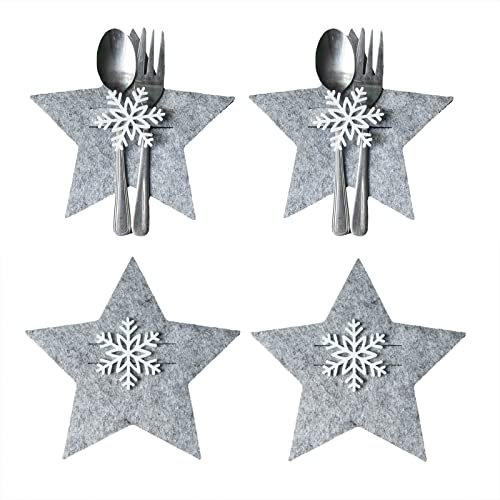 Umikk 20 Stück Weihnachtsbaum Besteckhalter,Weihnachten Bestecktaschen,Besteckhalter Weihnachten,Rot und Grau,Weihnachtsbaum Fünfzackiges Sternrechteck Bestecktaschen für weihnachtstischdekoration