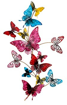 GILDE Deko Wandrelief Schmetterlinge - Frühlings Dekoration aus Metall - bunt - 66 x 40 cm