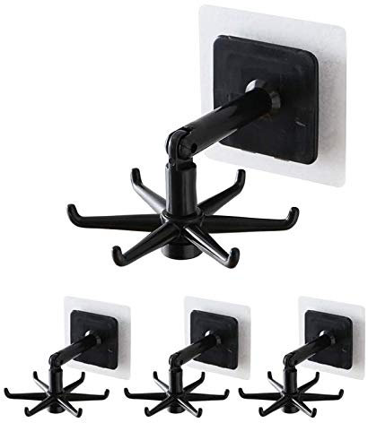 DEYMU 4 x 360° drehbarer Klapphaken, küchenfreies, rotierendes Regal, Organizer, Küche, Wandmontage, Küchenutensilien(schwarz)