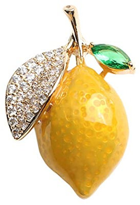 Funight Broche jaune brillant brillant avec strass citron, décoration de vêtements pour femme