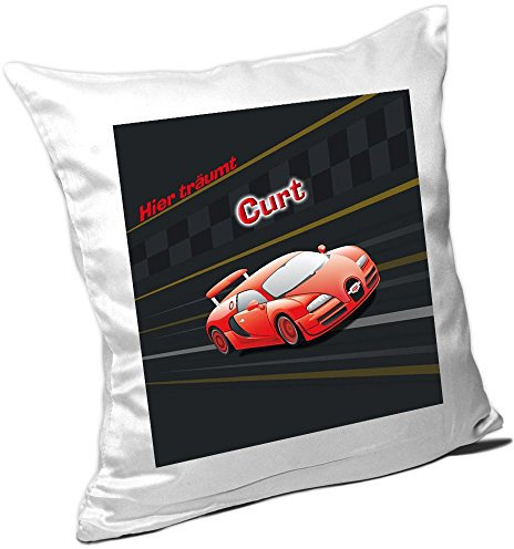 Eurofoto Kissen mit Namen Curt und schönem Racing-Motiv für Jungen - Namenskissen personalisiert - Kuschelkissen - Schmusekissen