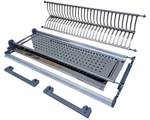 Scolapiatti da Incasso 86 cm in Acciaio Inox AISI 430 con Vaschetta Raccogli Gocce e Telaio Regolabile – Made in Italy – Completo di Staffe e Supporti per il Montaggio